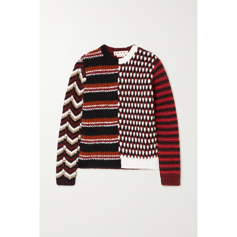 MARNI 3D Patchwork roundneck crochet knit sweater 'Wine' size IT 44